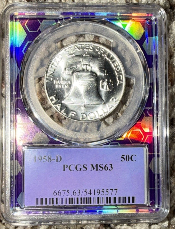 1958-D PCGS MS63 Franklin Half Dollar Uncirculated Trader Bea Purple Core - Image 4 of 4