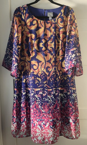 Rabbit Rabbit Rabbit Shift Dress, Colorful, Sheer W/lining Size 14