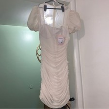 MISGUIDED WHITE MESH PUFF SLEEVE MILKMAID BODYCON MINI DRESS SIZE 6