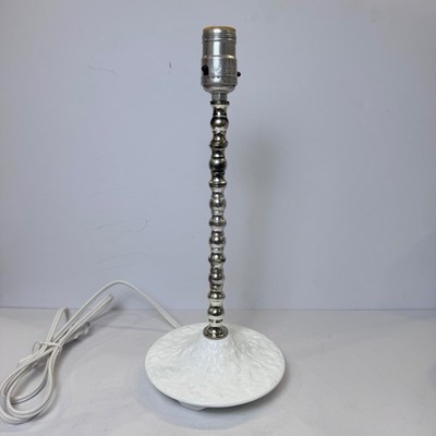 Vintage White Milk Glass Base Metal Stem Accent Table