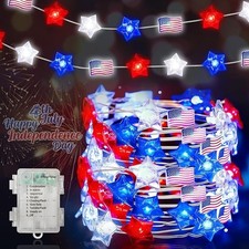 Red White and Blue Patriotic String Lights, 16FT 50 LED 4Th of July Decorations