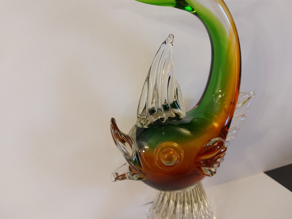 Venini Murano Glass Fish, Clear/Green/Amber, H26cm, VGC, VGC, On
