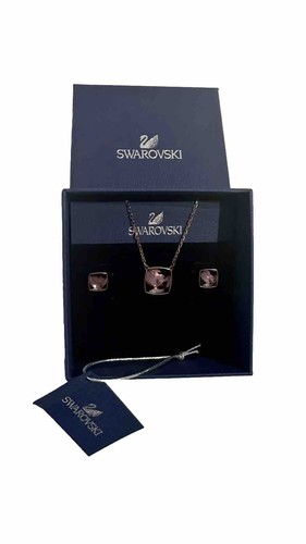 SWAROVSKI  ROSE PINK CRYSTAL NECKLACE & PIERCED EARRINGS - Picture 2 of 4