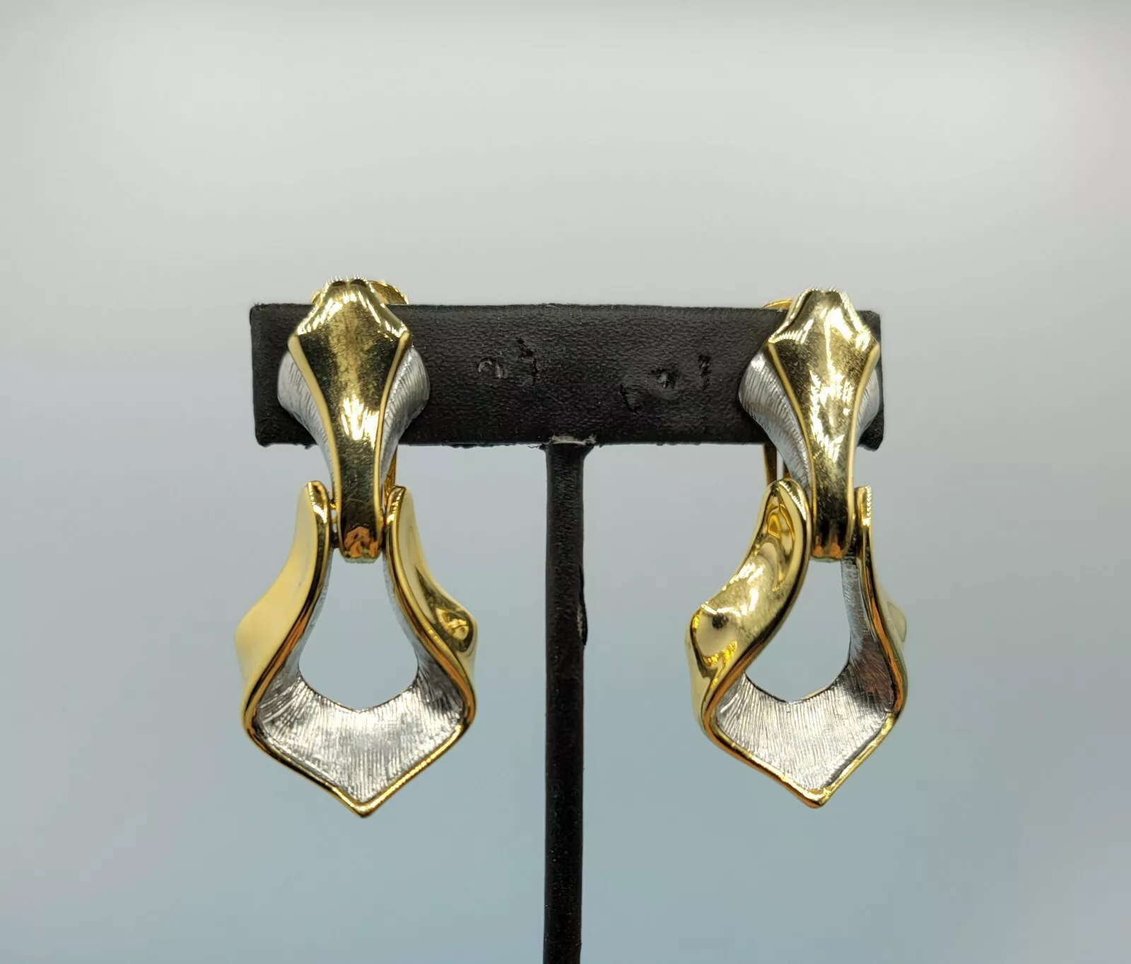 Boucles d'oreilles vintage vintage PAOLO GUCCI bijoux 2 tons designer haut de gamme années 1980