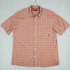 Simms Shirt Men's Short Sleeve Fishing Size XL Vented Orange and White Plaid