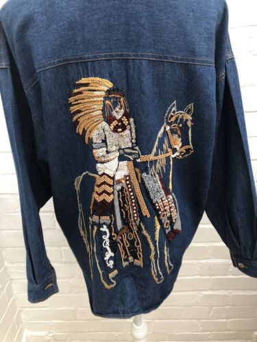 Womens Vintage Denim Shirt M L XL oversized Western Horse Beaded Bloggers Fav - Picture 5 of 8