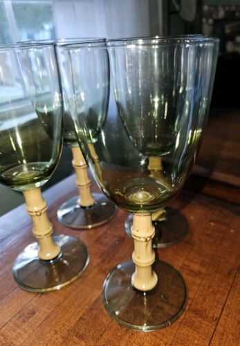 Tiki Bar Wine Glasses Acrylic Palm Tree Bamboo Stem Cocktail Set 4 Nice - Picture 2 of 14
