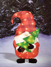32" Light-Up Santa Gnome w/Tree Christmas Yard Art with 50 LED White Lights