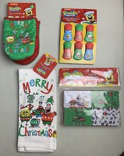 SpongeBob Christmas Kitchen Lot Towels Sponges Pot Holders Bag Clips New