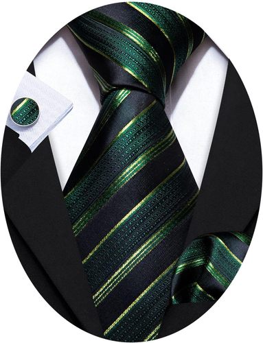 Stripe Men Ties Set Classic WOVEN Necktie with Handkerchief Cufflinks Formal - Picture 36 of 83