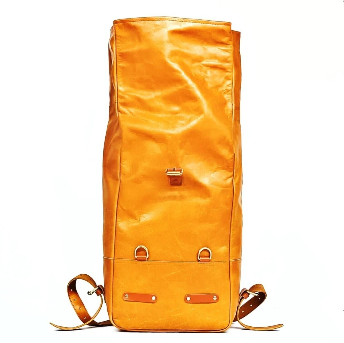 Roll Top Pannier Saddle Leather Backpack Tan For Universal Motorcycle