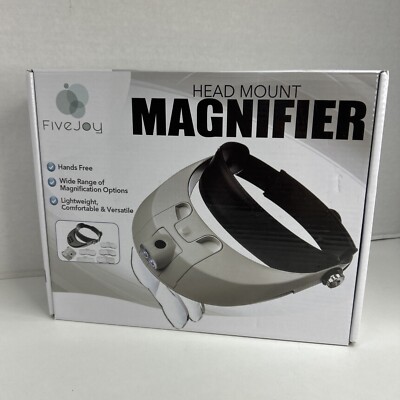 FiveJoy Handsfree Head Mount Magnifier with Detachable LED Head Lamp New, Opened