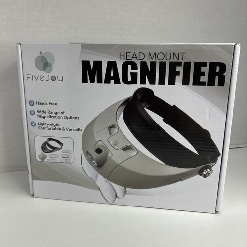 FiveJoy Handsfree Head Mount Magnifier with Detachable LED Head Lamp New, Opened