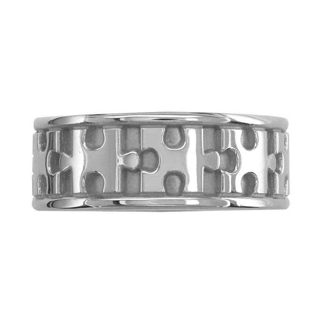 Autism Awareness Jigsaw Puzzle Piece Ring Band in 14k White Gold, Ring