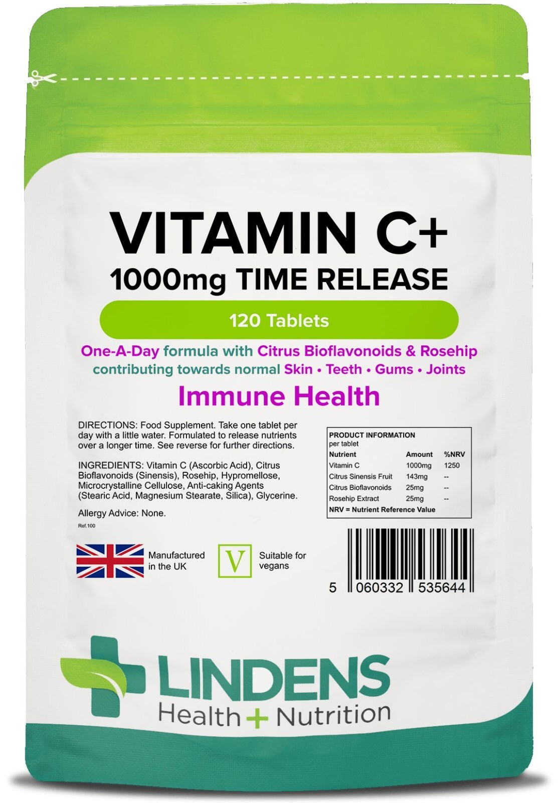 Vitamin C+ 1000mg + Rosehip Bioflavonoids Slow Time Release Tablets (120 pack) - Image 4