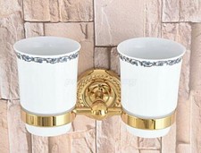 Gold Color Brass Double Tumbler Cup Holder Toothbrush Holder Bathroom Accessory