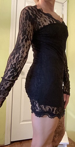 Colored Season black soft stretch lace little black dress NWT sz S - Picture 2 of 7