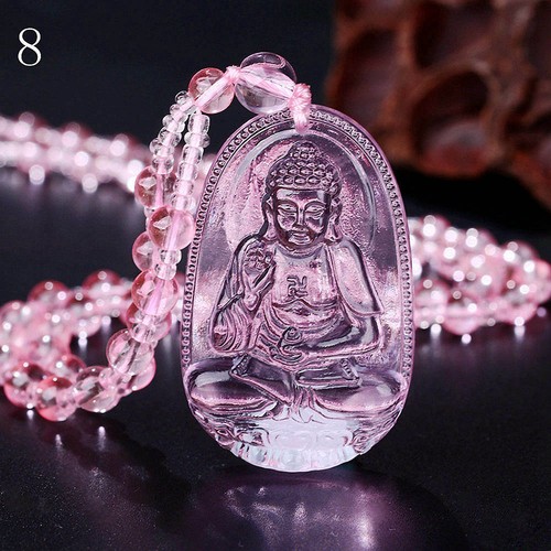 Buddha Necklace Pendant Lucky Stone Gemstone Chain Hand-carved Jewelry Pink New - Picture 11 of 19