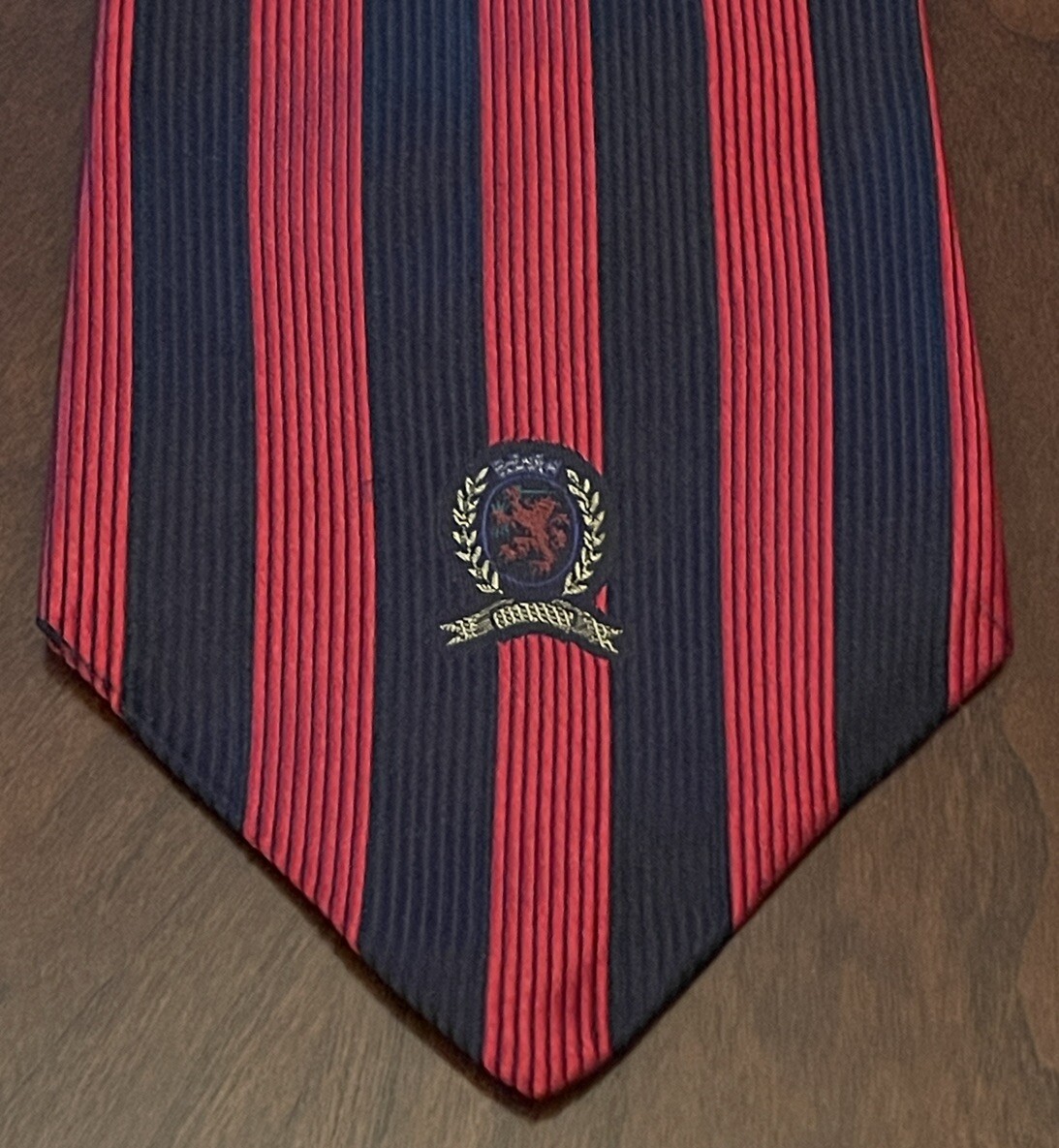 Vintage Tommy Hilfiger Red Blue Repp 100% Italian Silk Made In USA