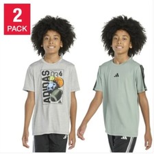 Boy's Adidas 2 Pack Active Tee Shirts Large 14 - 16 Green and Gray