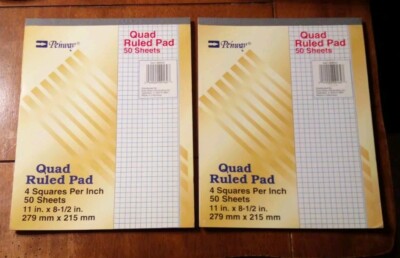 Penway 2 Pack Quad Ruled Graph Grid Paper 50 Sheet Pads 4 Squares 11'' x 8 1/2''