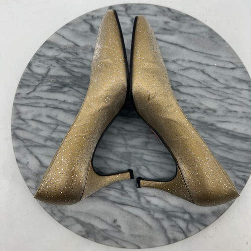 Stuart Weitzman Gold Sparkly Pumps Womens 6.5 Pointed Toe Slip On Kitten Heels - Picture 7 of 12