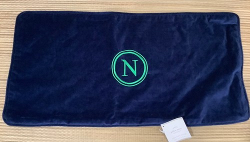 Pottery Barn Embroidered Monogrammed “N” Blue Velvet Pillow Cover 12 x 24 NEW - Picture 1 of 10