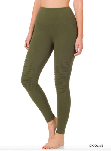 Moto Leggings Wide Waistband- Olive 