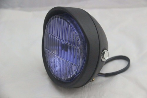 Faro anteriore moto con visiera nera grinzato parabola blu Ø145mm cafe racer - 第 1/4 張圖片