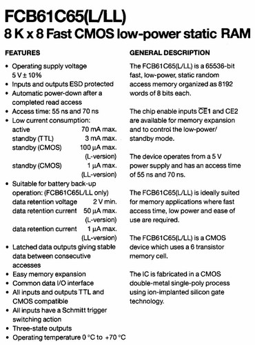 SRAM 256×1 , 256×4 , 1k×1 , 1k×4 , 4k×4 , 16k×1, 64k×1 , 8k×8 , 32k×8 , 128k×8 - Picture 44 of 58