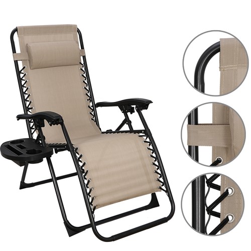 2PCS Zero Gravity Chairs Folding Lounge Patio Beach Chairs With Cup Holders - Picture 11 of 24