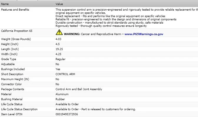 Brazo de control inferior delantero izquierdo dorman para Nissan 350Z 2005-2009 Foto 3 de 4