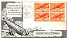 C31 1941 50¢ Transport Plane  Aristocrat Cachet w/  block unsealed LOT 1993