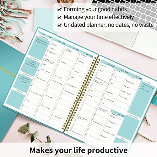 Weekly Appointment Book Planner Undated, Daily Hourly Schedule 7.8x10” Teal - Foto 2 di 6