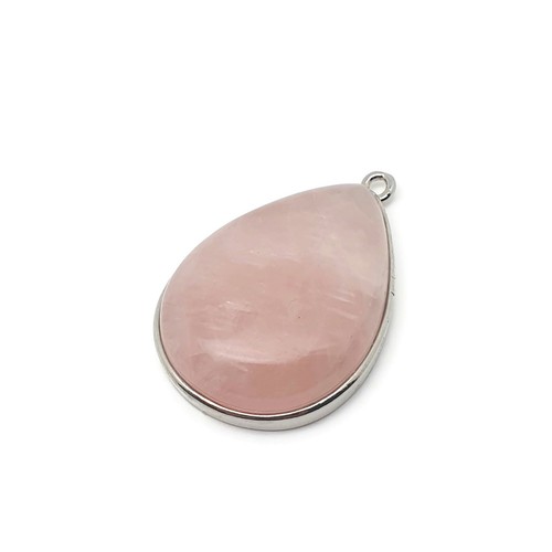 Necklace Large Rose Quartz Crystal Pendant Teardrop Gemstone Silver Plated Chain - Picture 31 of 51