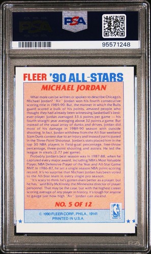 1990 Fleer #5 Michael Jordan All Star Chicago Bulls HOF PSA 9 - 第 2/3 張圖片