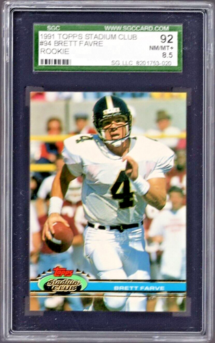 1991 TOPPS STADIUM CLUB BRETT FAVRE RC #94 SGC 92 NM/MN+ 8.5