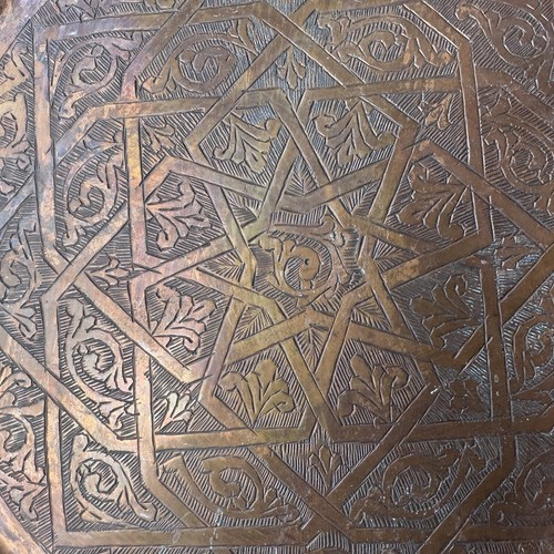 VTG Moroccan Red Copper Brass Tray Handmade Engraved Geometric Signed FA 13.5" - Picture 5 of 7