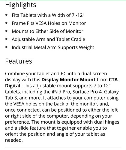 CTA Display Monitor Mount for Tablets - Picture 4 of 6