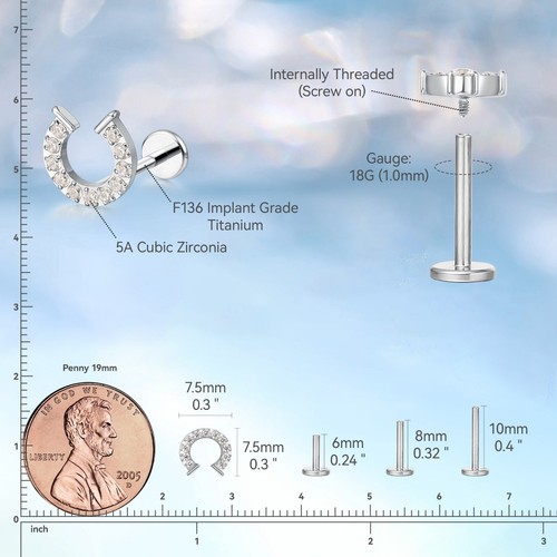 G23 Titanium Hypoallergenic Body Piercing Labret Lip Studs Ear Nose Earrings - Picture 14 of 33