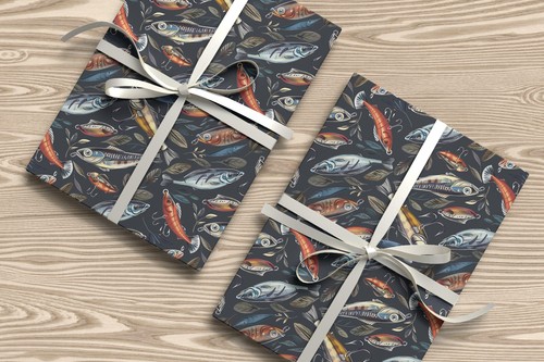 Fishing Gift Wrap Watercolour Fishing Lure Wrapping Paper for Outdoor Lover W88 - Picture 2 of 5