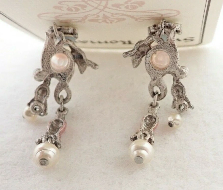 Pendientes colgantes Sweet Romance cristal estrás 2" perlas esmalte nuevos en caja en tarjeta Foto 4 de 4