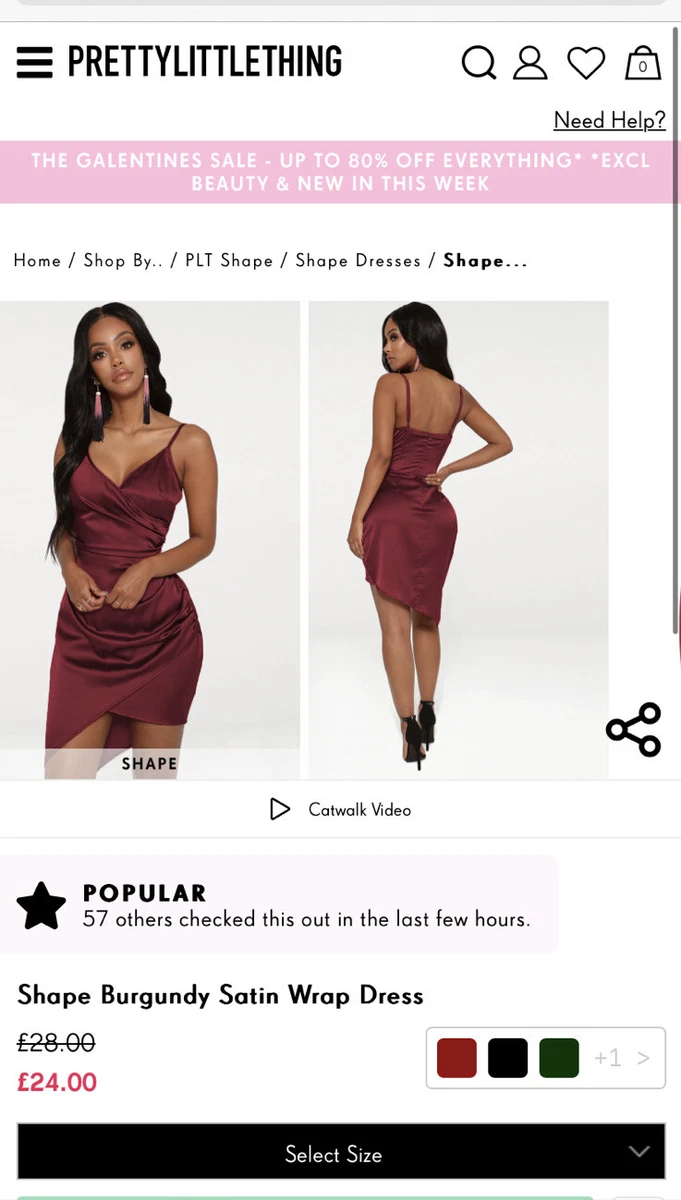 Pretty little thing shape burgundy satin wrap dress 2025