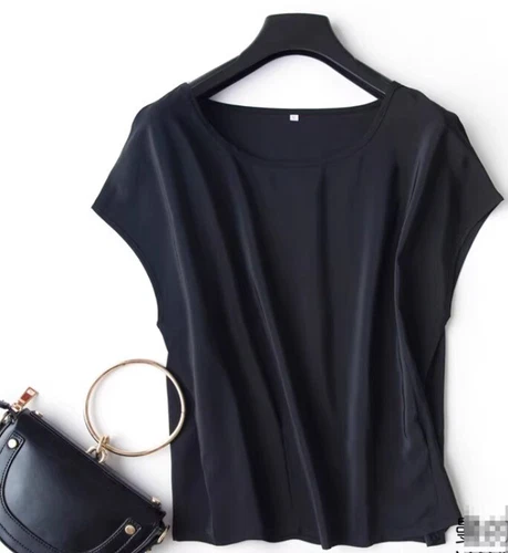Damen Seiden T-Shirt 100% Maulbeerseide Schwarz Kurzarm Oberteil Bluse Pullover - Bild 3 von 7