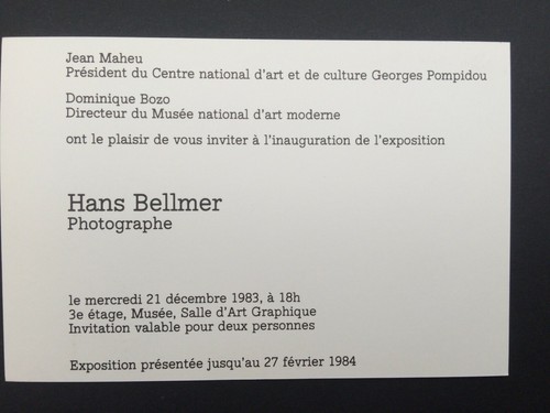 Hans Bellmer Photographe carton invitation exposition 1983 ephemera surréalisme - Picture 2 of 2