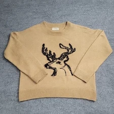 Anthropologie Womens S Oh Deer Reindeer Sweater Pullover Antlers Woodland Knit