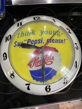 Vintage Think Young  "Say Pepsi Please" Glass Face Double Bubble Light Up Clock