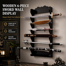 Wooden 6 Sword Wall Display Rack Black Multi-Tier Collector Holder 30.5in