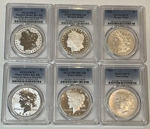 2023 Morgan and Peace Silver Dollars, 6-Coin Set, PCGS MS/PF/PR-70s, Ships Free