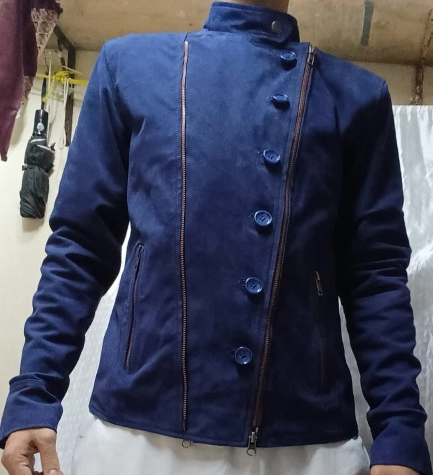 CLASSIC NEW Men's BLUE SUEDE Jacket 100% Real Soft Lambskin Slim Fit Jacket